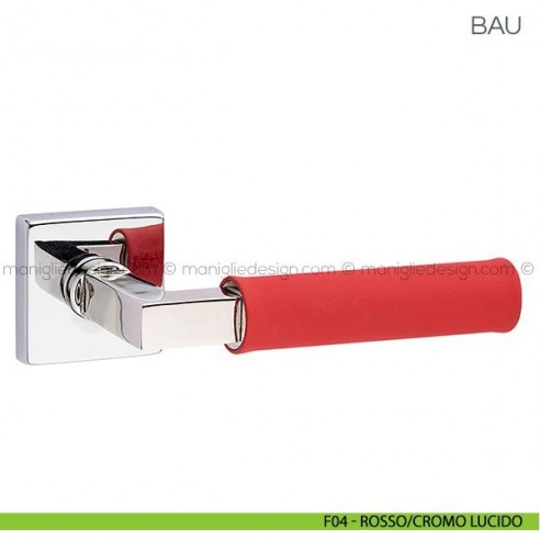 Maniglia con pelle per porta Bau Fimet Handles rosetta quadrata F04 - Rosso/Cromo Lucido