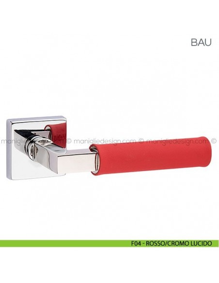Maniglia con pelle per porta Bau Fimet Handles rosetta quadrata F04 - Rosso/Cromo Lucido