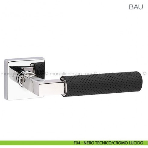 Maniglia con pelle per porta Bau Fimet Handles rosetta quadrata F04 - Nero Tecnico/Cromo Lucido