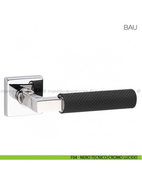 Maniglia con pelle per porta Bau Fimet Handles rosetta quadrata F04 - Nero Tecnico/Cromo Lucido