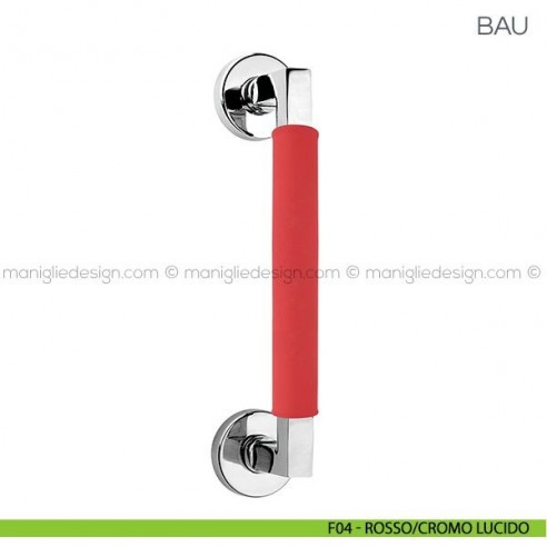 Maniglione in pelle per porta Bau Fimet Handles F04 - Rosso/Cromo Lucido