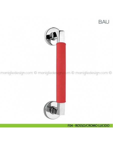 Maniglione in pelle per porta Bau Fimet Handles F04 - Rosso/Cromo Lucido