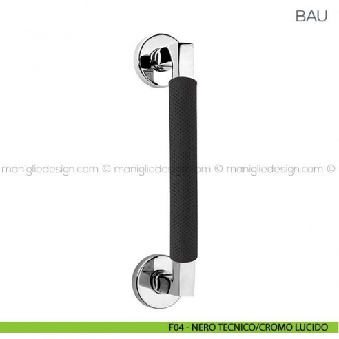 Maniglione in pelle per porta Bau Fimet Handles F04 - Nero Tecnico/Cromo Lucido