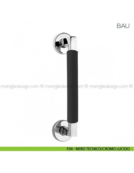 Maniglione in pelle per porta Bau Fimet Handles F04 - Nero Tecnico/Cromo Lucido