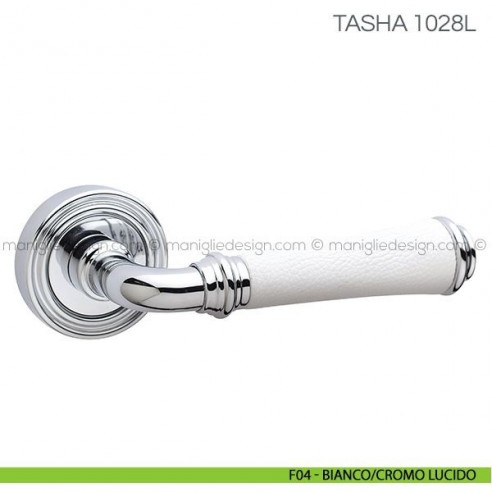 Maniglia con impugnatura in pelle per porta Tasha Fimet Handles F04 - Bianco/Cromo Lucido