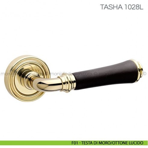 Maniglia con impugnatura in pelle per porta Tasha Fimet Handles F01 - Testa di Moro/Ottone Lucido