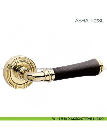 Maniglia con impugnatura in pelle per porta Tasha Fimet Handles F01 - Testa di Moro/Ottone Lucido
