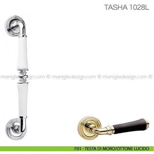 Maniglione con pelle per porta Tasha Fimet Handles F01 - Testa di Moro/Ottone Lucido