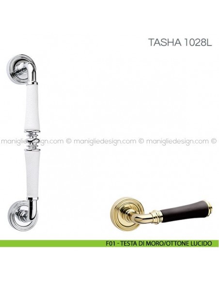 Maniglione con pelle per porta Tasha Fimet Handles F01 - Testa di Moro/Ottone Lucido