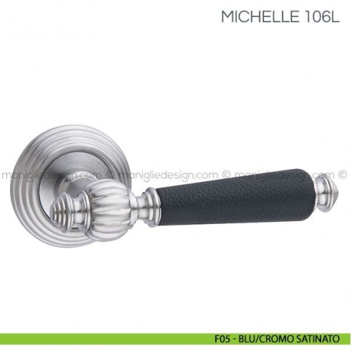 Maniglia in pelle per porta Michelle Fimet Handles F05 - Blu/Cromo Satinato