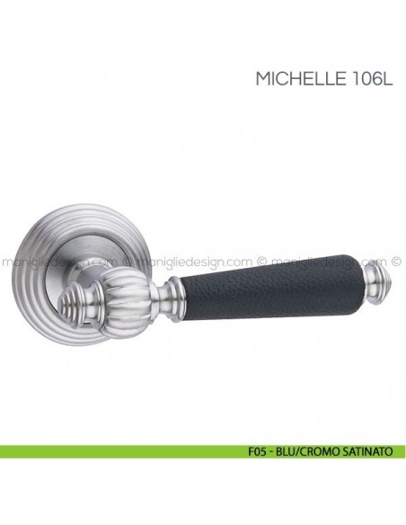 Maniglia in pelle per porta Michelle Fimet Handles F05 - Blu/Cromo Satinato