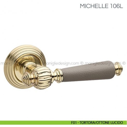 Maniglia in pelle per porta Michelle Fimet Handles F01 - Tortora/Ottone Lucido