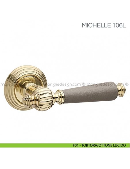 Maniglia in pelle per porta Michelle Fimet Handles F01 - Tortora/Ottone Lucido