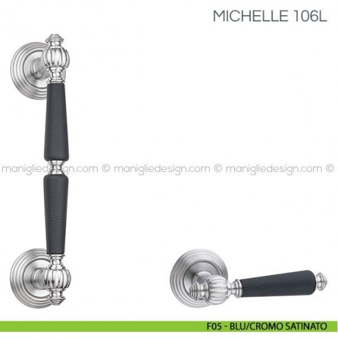 Maniglione in pelle per porta Michelle Fimet Handles F05 - Blu/Cromo Satinato