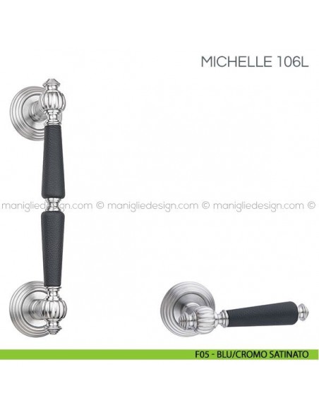 Maniglione in pelle per porta Michelle Fimet Handles F05 - Blu/Cromo Satinato