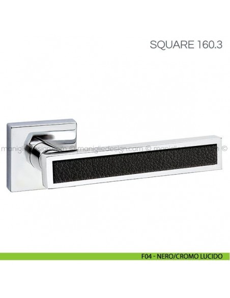 Maniglia con inserto in pelle per porta Square Fimet Handles F04 - Nero/Cromo Lucido