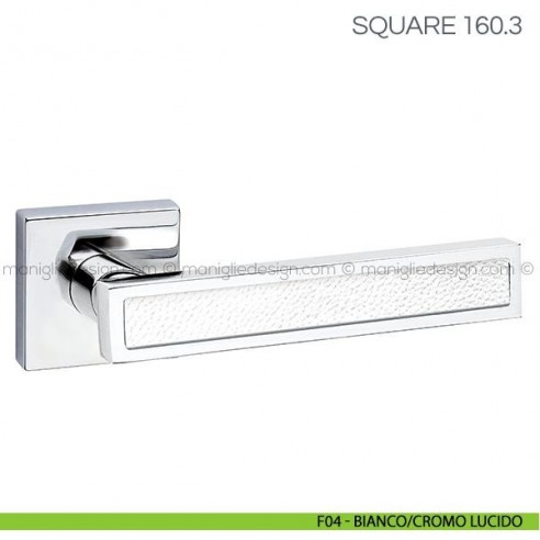 Maniglia con inserto in pelle per porta Square Fimet Handles F04 - Bianco/Cromo Lucido