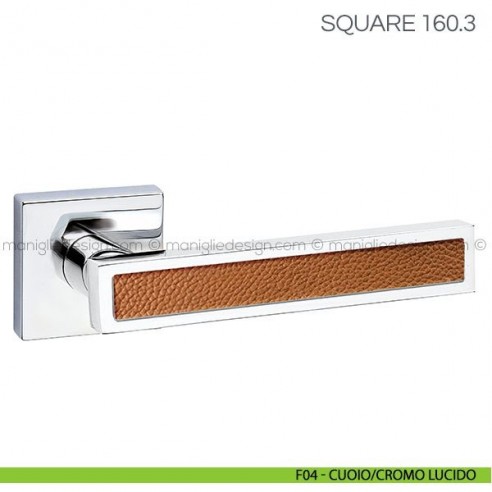 Maniglia con inserto in pelle per porta Square Fimet Handles F04 - Cuoio/Cromo Lucido