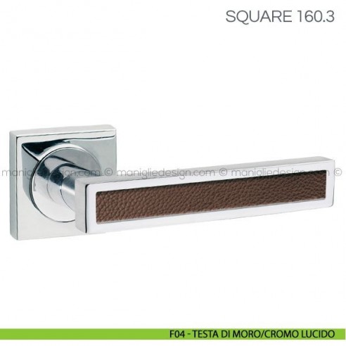 Maniglia con inserto in pelle per porta Square Fimet Handles F04 - Testa di Moro/Cromo Lucido