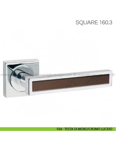 Maniglia con inserto in pelle per porta Square Fimet Handles F04 - Testa di Moro/Cromo Lucido
