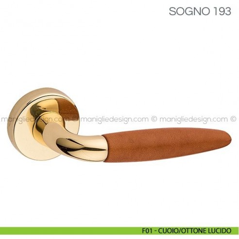 Maniglia con impugnatura in pelle per porta Sogno Fimet Handles F01 - Cuoio/Ottone Lucido