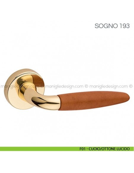 Maniglia con impugnatura in pelle per porta Sogno Fimet Handles F01 - Cuoio/Ottone Lucido