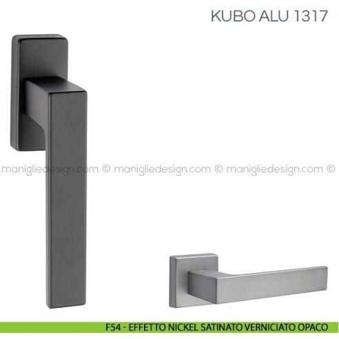 Maniglia per finestra martellina DK Kubo Alu Fimet Handles F54 - Effetto Nickel Satinato Verniciato Opaco