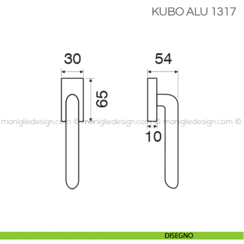 Maniglia per finestra martellina DK Kubo Alu Fimet Handles disegno