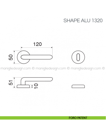 Maniglia per porta Shape Alu Fimet Handles foro patent