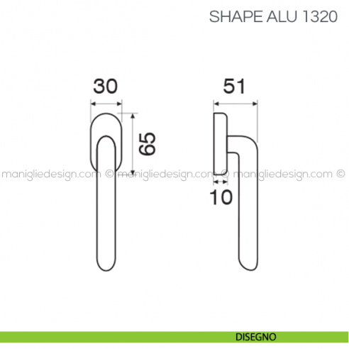 Maniglia per finestra martellina DK Shape Alu Fimet Handles disegno