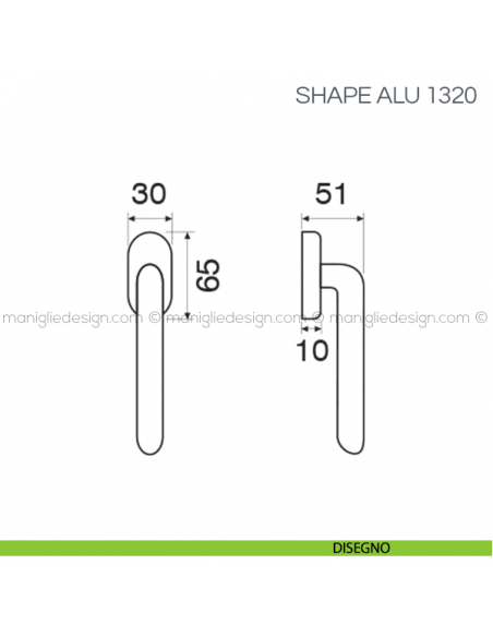 Maniglia per finestra martellina DK Shape Alu Fimet Handles disegno