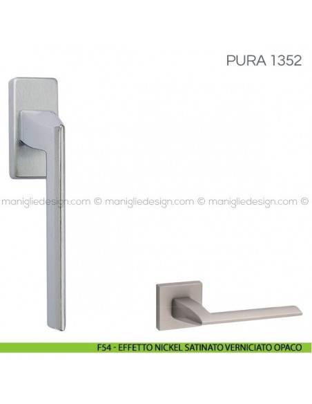 Maniglia per finestra martellina DK Pura Fimet Handles F54 - Effetto Nickel Satinato Verniciato Opaco