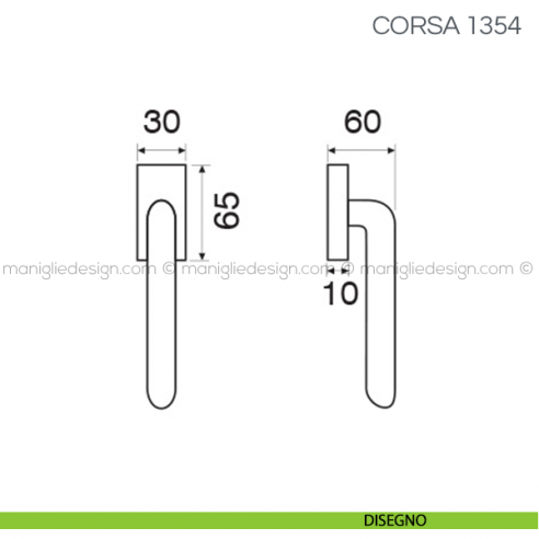 Maniglia martellina DK per finestra Corsa Fimet Handles disegno