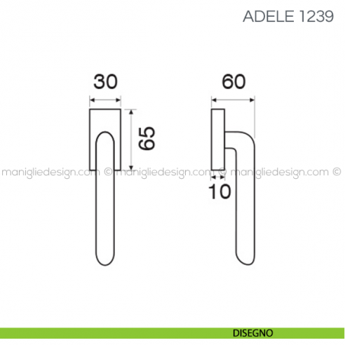 Maniglia martellina DK per finestra Adele Fimet Handles disegno