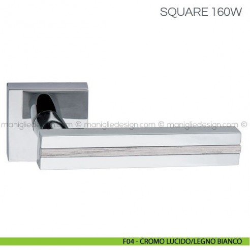 Maniglia con inserto in legno per porta Square Fimet Handles F04 - Cromo Lucido/Legno Bianco