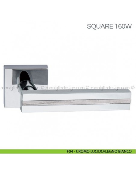 Maniglia con inserto in legno per porta Square Fimet Handles F04 - Cromo Lucido/Legno Bianco