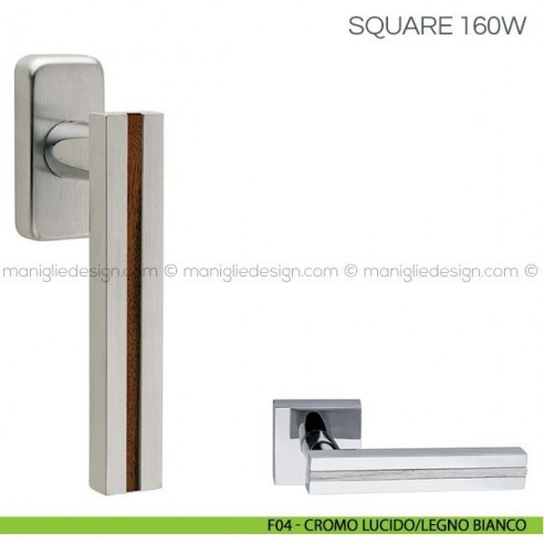 Maniglia con inserto in legno per finestra Square Fimet Handles F04 - Cromo Lucido/Legno Bianco