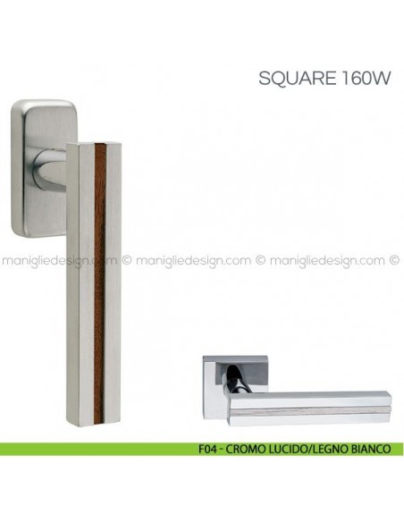 Maniglia con inserto in legno per finestra Square Fimet Handles F04 - Cromo Lucido/Legno Bianco