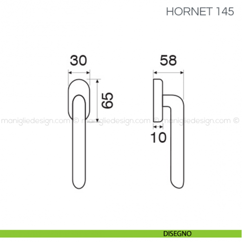Maniglia per finestra martellina DK Hornet Fimet Handles disegno