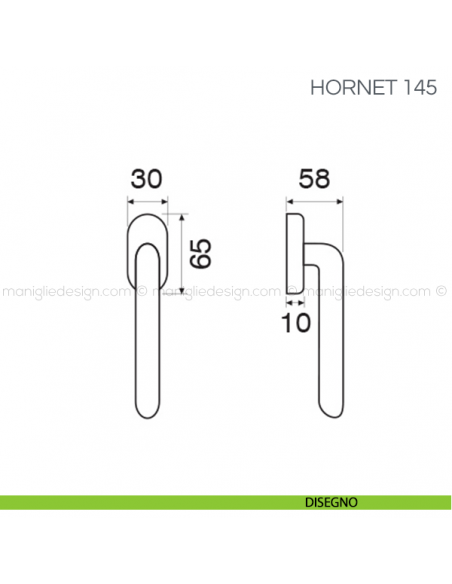 Maniglia per finestra martellina DK Hornet Fimet Handles disegno