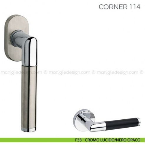 Maniglia per finestra martellina DK Corner Fimet Handles F33 - Cromo Lucido/Nero Opaco