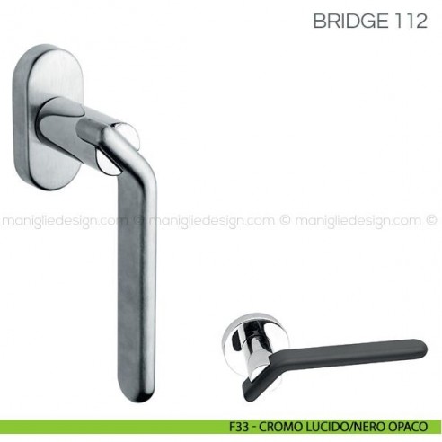 Maniglia per finestra martellina DK Bridge Fimet Handles F33 - Cromo Lucido/Nero Opaco
