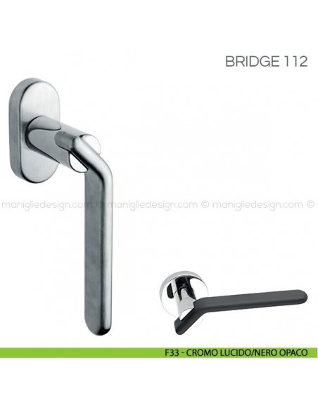Maniglia per finestra martellina DK Bridge Fimet Handles F33 - Cromo Lucido/Nero Opaco