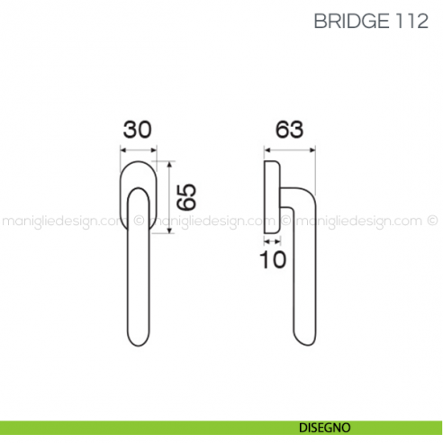 Maniglia per finestra martellina DK Bridge Fimet Handles disegno