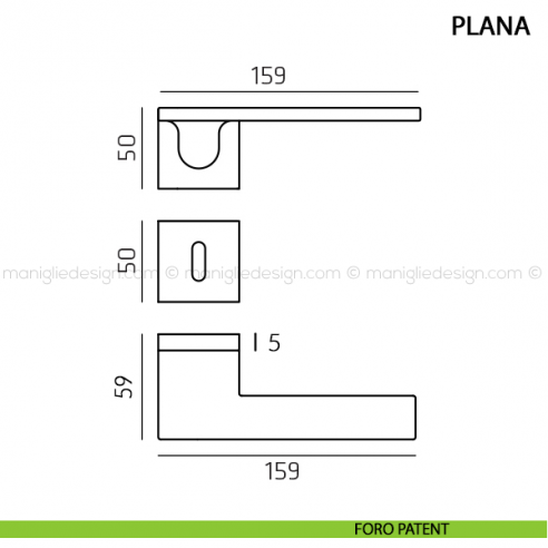 Maniglia per porta Plana Comit foro patent