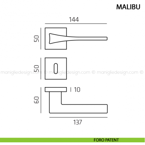 Maniglia per porta Malibu Comit con rosetta quadrata foro patent