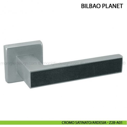 Maniglia con inserto in pietra per porta Bilbao Planet Comit cromo satinato/ardesia