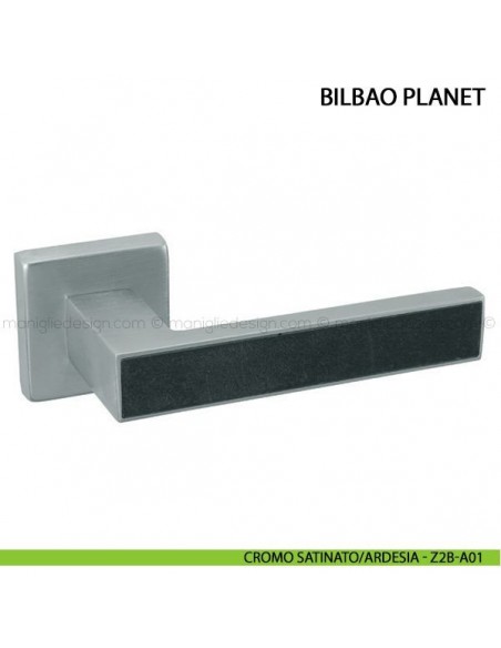 Maniglia con inserto in pietra per porta Bilbao Planet Comit cromo satinato/ardesia
