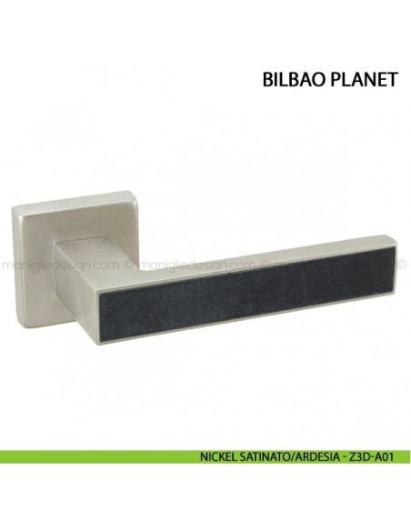 Maniglia con inserto in pietra per porta Bilbao Planet Comit nichel satinato/ardesia