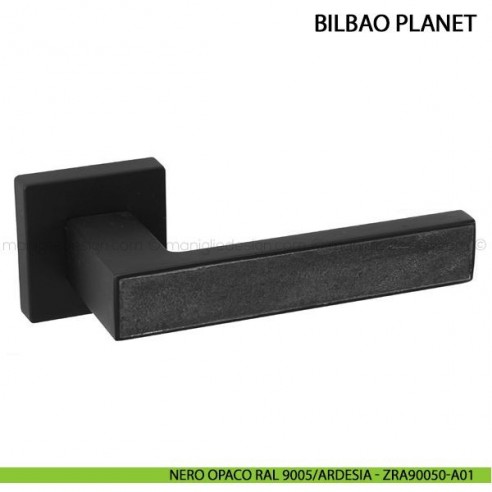 Maniglia con inserto in pietra per porta Bilbao Planet Comit nero opaco RAL 9005/ardesia